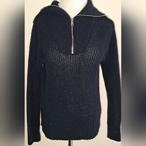 Zara Navy Blue‎ Open Knit Asymmetric Half Zip Sweater 6427/029/401 Small